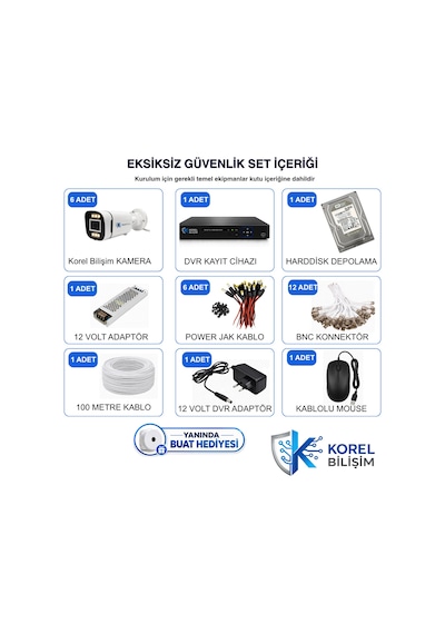 Korel Bilişim 6 Kameralı 6 Ledli 5 Mp Sony Lensli Gece Renkli Güvenlik Kamerası Seti 320 Gb Hdd