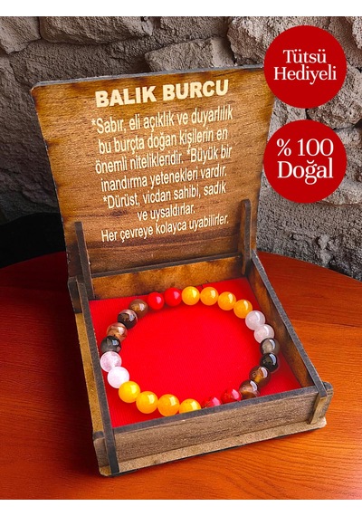 Balık Burcu Doğaltaş Bileklik %100 Doğal Taş, Hediye Kutulu Çok Renkli