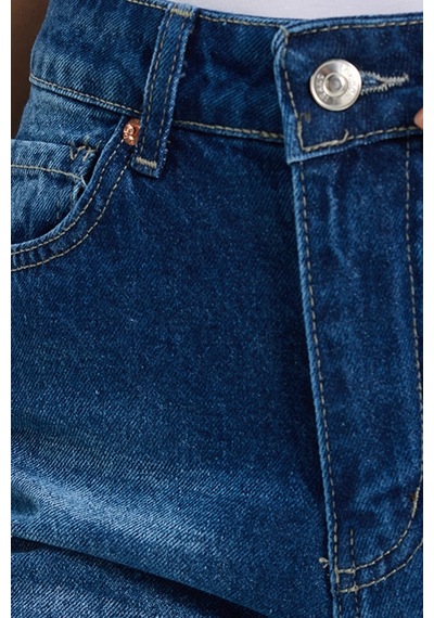 Tudors Kadın Relax Fit Rahat Kesim %100 Pamuk Cepli Geniş Paça Lacivert Jean Kot Pantolon-50734