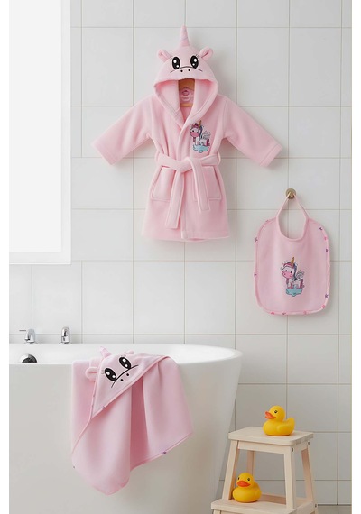 Unicorn Pembe %100 Pamuk Bebek Banyo Seti 0 - 24 Ay