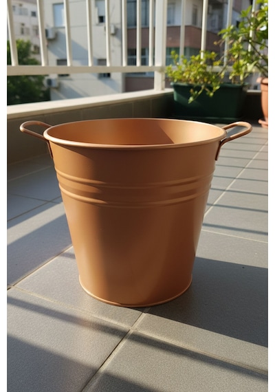 6 Litre Paslanmaz Metal Leğen - Bakır Renk Çok Amaçlı Kova Ve Bahçe/balkon Saksılığı 23 Cm Çap