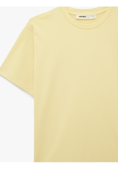Koton Pamuklu Kısa Kollu Bisiklet Yaka Oversize Basic Tişört Sarı 6sak50170ek Sarı
