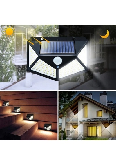 100 Ledli 3 Farklı Aydınlatma Ayarlı Solar Güneş Enerjili Hareket Sensörlü Bahçe Duvar Lambası 5324