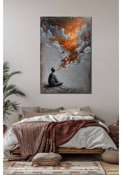 Meditasyon Duman Bulutu Baskılı Cam Tablo Soyut Enerji Ve Düşünce Duvar Dekoru