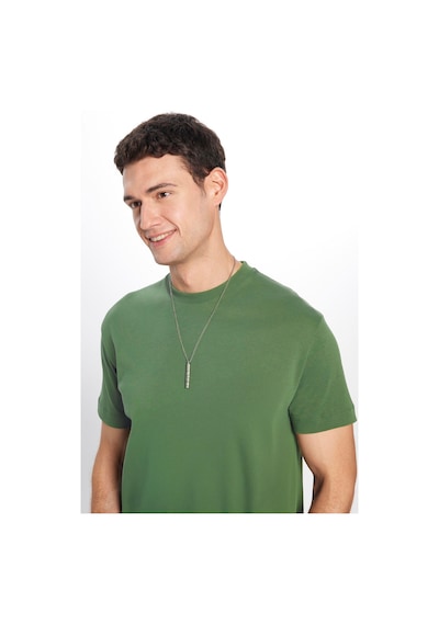 Tudors Unisex Relax Fit Rahat Kesim %100 Pamuk Yumuşak Dokulu Hafif Kalın Yeşil Bisiklet Yaka Tişört-34939 Yeşil