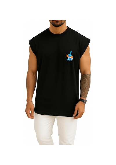 Bahriyeli Collection Oversize Mudkip Cep Baskılı Atlet Siyah