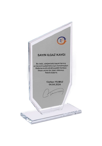 Kişiye Özel Cam Plaket Kristal Plaket 19,5x12x1 Cm
