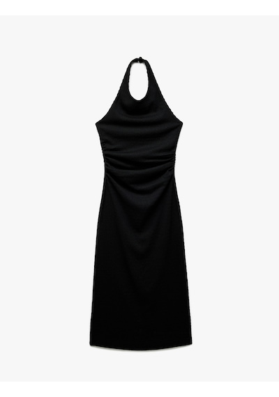 Koton Kolsuz Drapeli Sırt Detaylı Midi Boy Halter Yaka Elbise Siyah 5sak80247ek Siyah