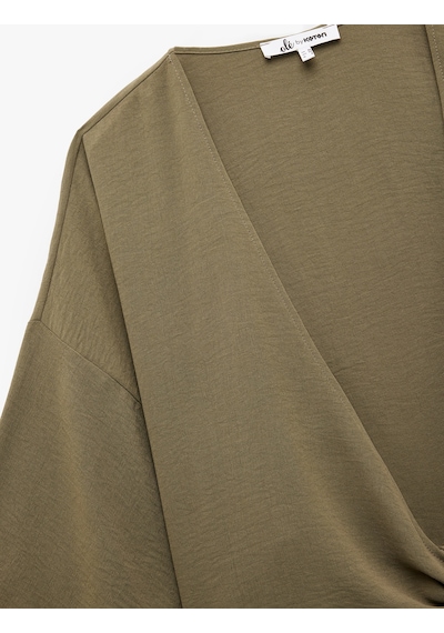 Koton Kısa Kollu Kruvaze Yaka Bağlama Detaylı Oversize Kimono Haki 5sal50003ıw Haki
