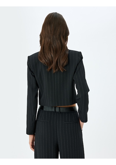 Koton Kruvaze Çizgili Crop Blazer Ceket Siyah Çizgili 5sak50103uw Siyah Çizgili Siyah