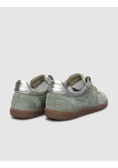 %100 Hakiki Deri Yeşil Süet Bağcıklı Kadın Sneaker-yesıl Yeşil