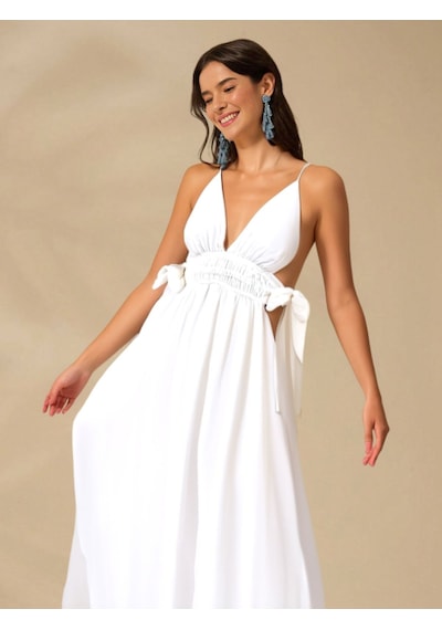 Fashion Cocktail İp Bağlama Askılı Yan Dekolteli Bağcık Fiyonk Pamuklu Maxi Uzun Tatil Beach Yazlık Elbise Beyaz Fashion Cocktail İp Bağlama Askılı Yan Dekolteli Bağcık Fiyonk Pamuklu Maxi Uzun Tatil Beach Yazlık Elbise Beyaz