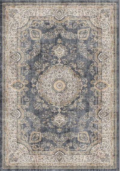 Norm Halı Allure 54-033 Mavi Eskitme Halı Etnik Otantik Dokuma Şönil Yıkanabilir Salon Halısı Mavi