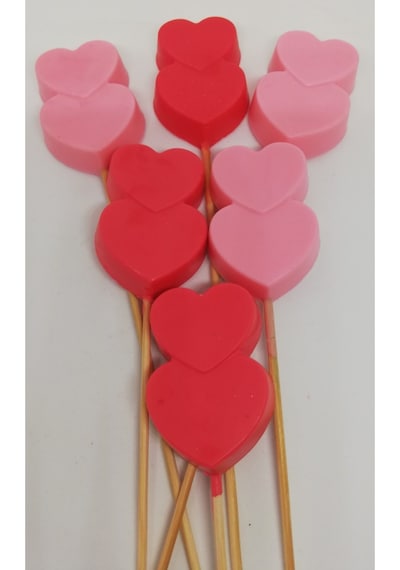 Sabun - Kokulu Süs Sabunu - Çubuklu Kalp 6 Adet Pembe-5cm Beyaz sabun