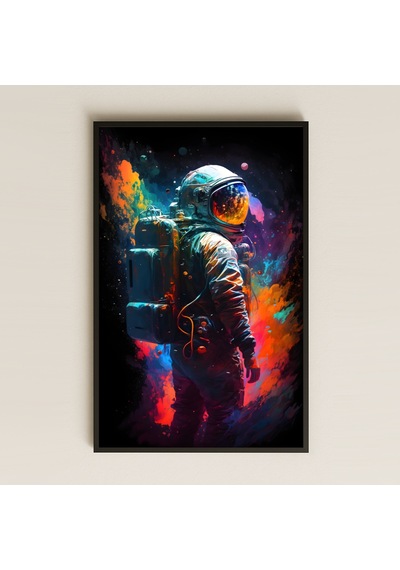 Renk Patlamaları İçinde Astronot Temalı Pleksi Tablo - Kozmik Sanat Dekoru