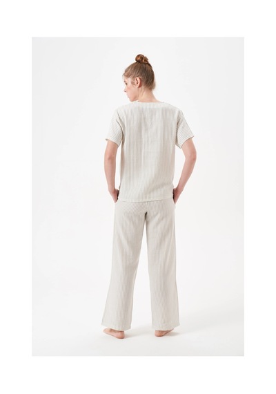 Angbutik Pjs 29098 Kadın Düğmeli Pijama Takım ekru