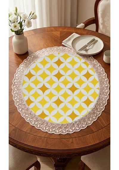 Yuvarlak Sarı Geometrik Desenli Dantelli Masa Örtüsü 60 Cm Su Geçirmez Leke Tutmaz Silinebilir Şık Sofra Bezi Yuvarlak Sarı Geometrik Desenli Dantelli Masa Örtüsü 60 Cm Su Geçirmez Leke Tutmaz Silinebilir Şık Sofra Bezi