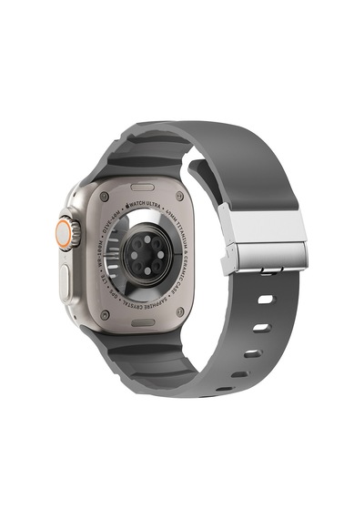 Apple Uyumlu Watch  Seri 10-11 46mm Kordon 2/3/4/5/6/se/7/8/9 44-45-49mm Kd-145 Metal Tokalı Silikon Kordon