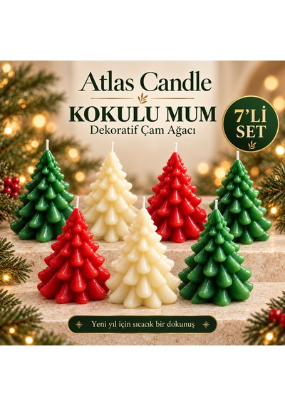 7 Li Kokulu Çam Ağacı Mum Seti - Dekoratif Yılbaşı Hediyesi Çok Renkli