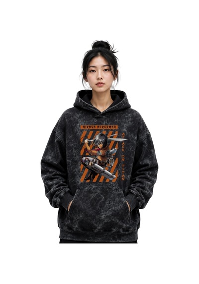 Sevbano Mikasa Ackerman Attack On Titan Anime Baskılı Unisex Oversize Yık Siyah