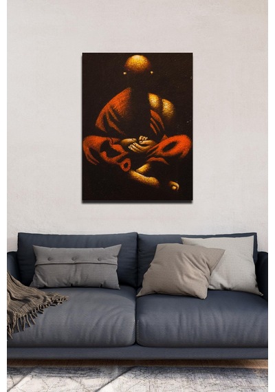 Meditasyon Halindeki Buda Kırmızı Ve Altın Tonlarda Tuval Tablo-115