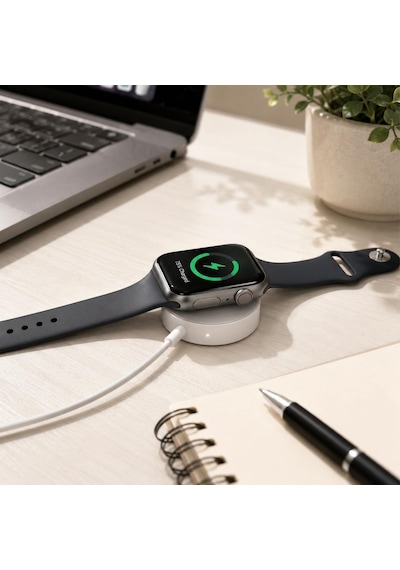 Caseonn Apple Watch Series 11 42mm Manyetik Usb Hızlı Şarj Kablosu Beyaz