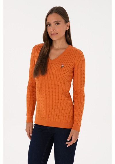 U.S. Polo Assn. Kadın Bakır V Yaka Basic Kazak 50307700-VR182