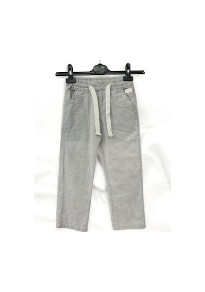 Nanica Kids Erkek Çocuk Keten Çizgili Beli Lastikli Pantolon-14071-grı Gri