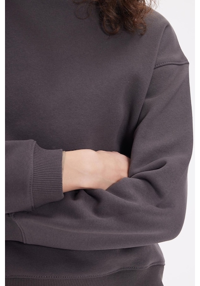 Tudors Kadın Oversize Geniş Kesim Pamuklu Bisiklet Yaka Füme Sweatshirt-39927 Füme