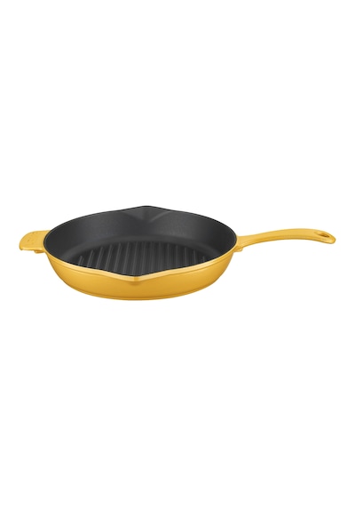 Lava Döküm Izgara Tava. Metal Saplı Çap()28CM. Parlak Siyah Taba