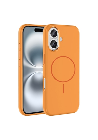 Zore Apple iPhone Uyumlu 16 Kılıf M-safe Şarj Özellikli Metal Kamera Çerçeveli Omsy Edi Silikon Kapak - Turuncu
