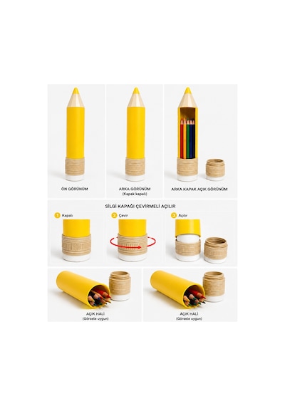 3dmom3 Baskı Kalem Şeklinde Kalem Kutusu 24 Cm, Pla Sağlıklı Malzeme, Okul Kırtasiye Sarı
