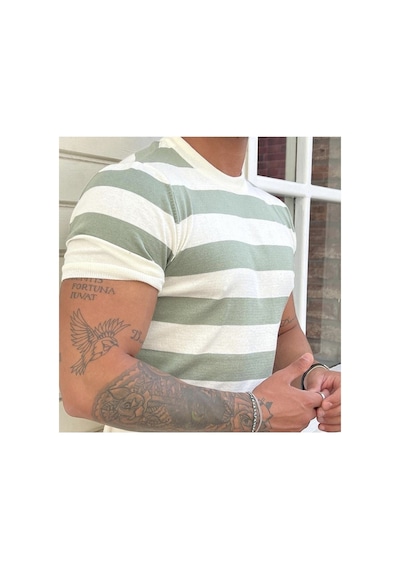Cool Tarz Erkek Beyaz-su Yeşili Normal Kalıp Triko T-shirt Beyaz-su Yeşili Beyaz-su Yeşili