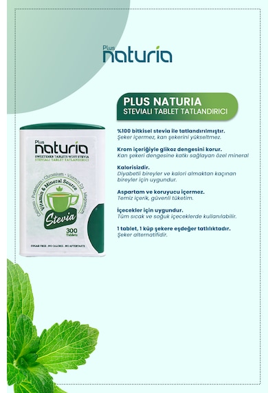 Stevia Tatlandırıcı Tablet 300 Adet/kutu Şekersiz, Vitamin & Mineral Destekli