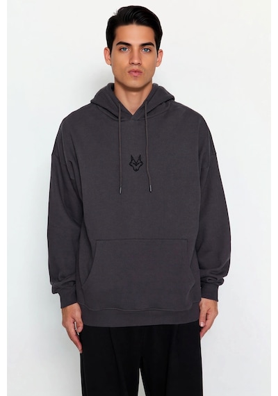 Benerly Erkek Kapüşonlu Standart Kol Kanguru Cep Sweatshirt Fonksiyonel D Antrasit