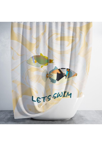 Banyo Duş Perdesi Renkli Balık Desen Dijital Baskılı Banyo Perdesi, Tek Kanat C Halkalı-180x200 Cm Çok Renkli