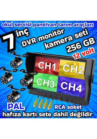 4 Beyaz Ledli Kelebek Kamera 7 İnç Qled Ips Hybrid 256 Gb Dvr Monitör Seti - 12 Volt
