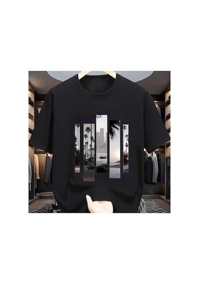 Caddemia Yaz Moda Rahat Spor Gevşek Moda Desen Baskılı Yuvarlak Boyun Kısa Kollu Tişö Siyah 2XL Caddemia Yaz Moda Rahat Spor Gevşek Moda Desen Baskılı Yuvarlak Boyun Kısa Kollu Tişö Siyah 2XL