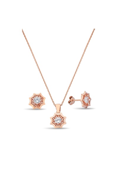 925 Ayar Gümüş Rose Çiçek Set - 67018701 Rose Gold