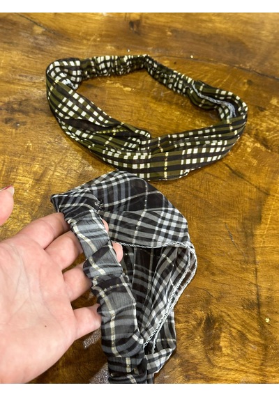 2 Adet Kareli Lastikli Kadın Saç Bandı Saç Bandana Çok  Renkli