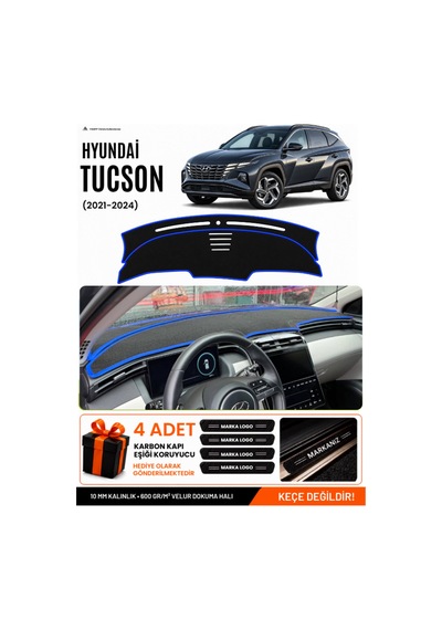 Hyundai Tucson 2021-2024 Uyumlu Torpido Örtüsü, Torpido Kılıfı - Siyah Mavi
