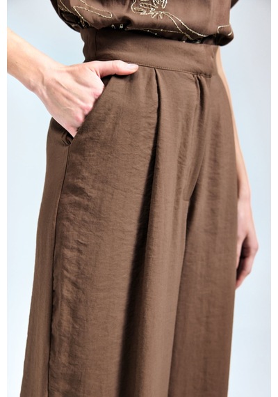 Sateen Dina Pantolon - Kahve-137348