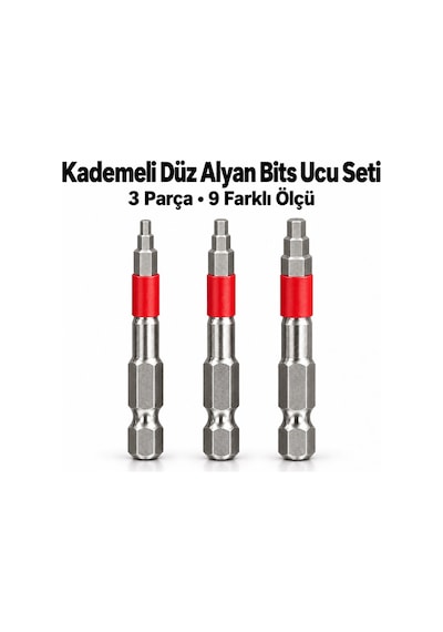 3 Parça Kademeli Düz Alyan Bits Ucu Seti, 9 Farklı Ölçü, Matkap Ve Vidalama Uyumlu