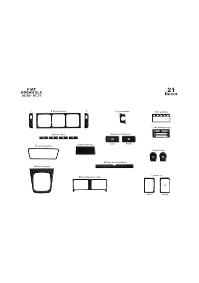 Fiat Doğan Slx Torpido Kaplama 1988-1997 21 Parça Siyah Karbon