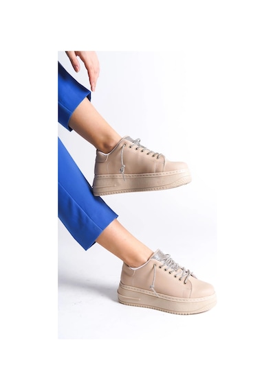 Mevese Luna Sim Detaylı Bağcıklı Kadın Günlük Sneaker Ayakkabı - Ten
