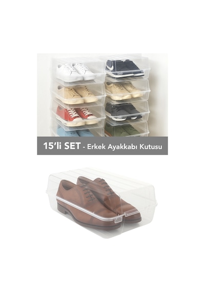 15 Adet Erkek Ayakkabı Kutusu - Şeffaf Ayakkabı Düzenleyici Saklama Kutusu Organizer Seyahat Kutusu Şeffaf