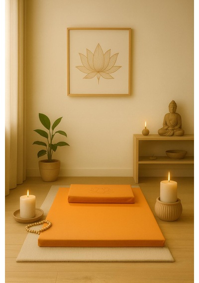 60x60 Meditasyon Minderi Seti İkili Yoga Meditasyon Minderi Lotus Çiçeği Baskılı Meditasyon Minderi Turuncu