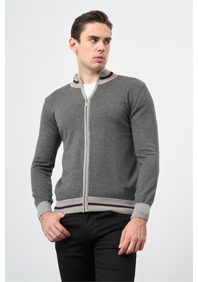 Gri Uzun Kol Düz Örme Dik Yaka Classic Slim Fit Triko 1012245203 Gri