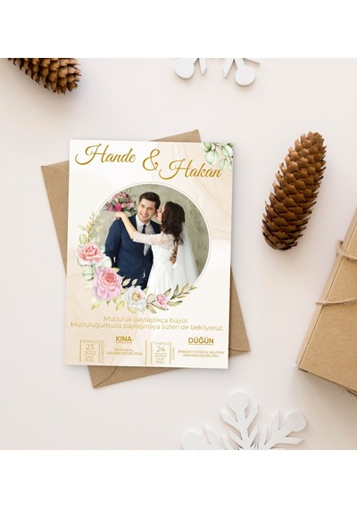 Bk Gift Kişiye Özel Fotoğraflı Düğün Davetiyesi Model 2 100adet