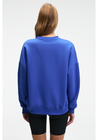 Grımelange AUDRA Kadın Oversize Yuvarlak Yaka Nakış Detaylı Mavi Sweatshirt